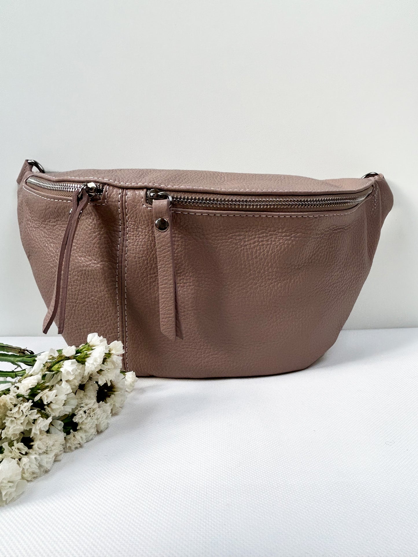 XL Crossbody Bauchtasche (Leder) - Altrosa