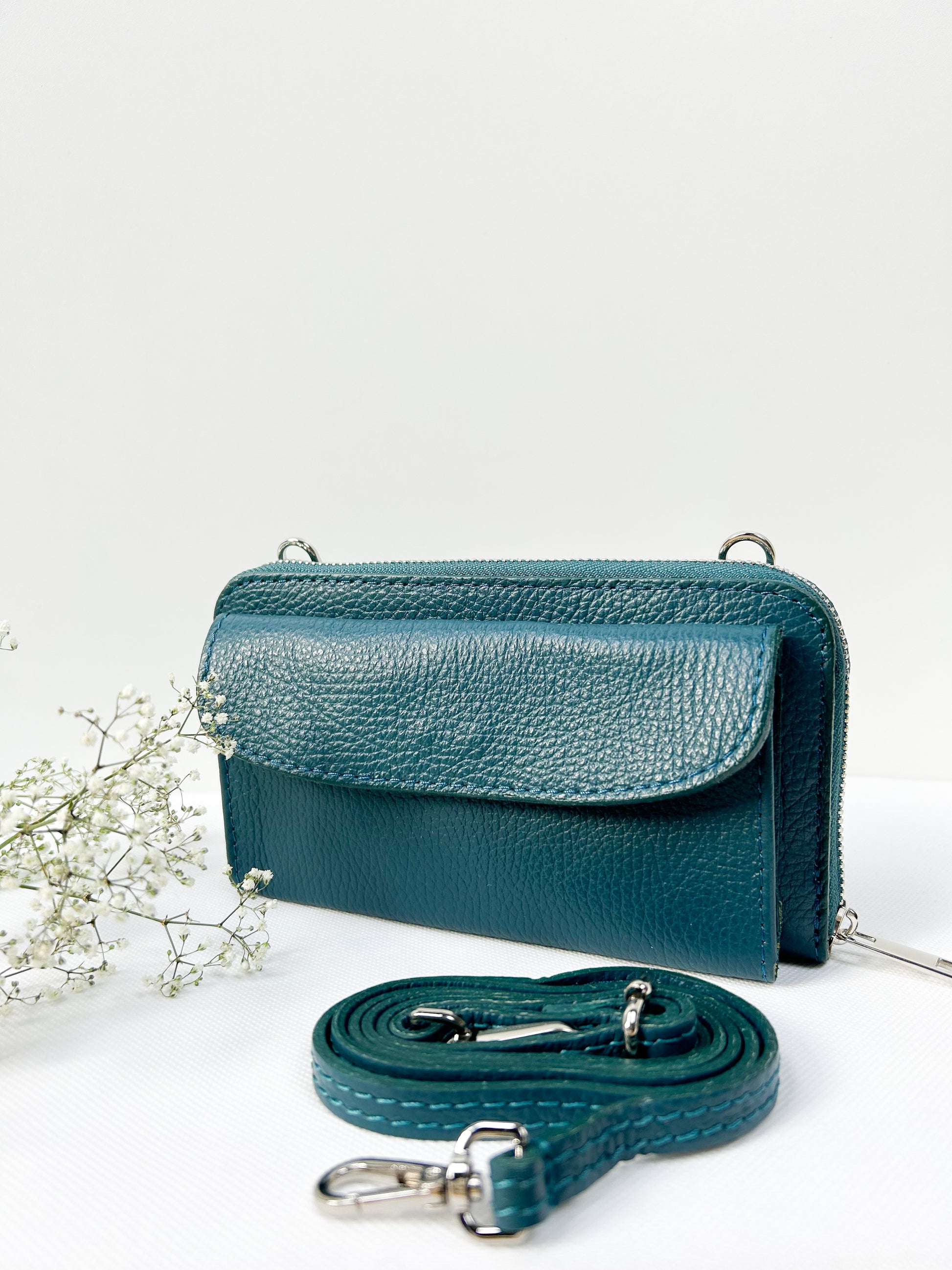 Geldbörse mit Handyfach (Leder) - Petrol