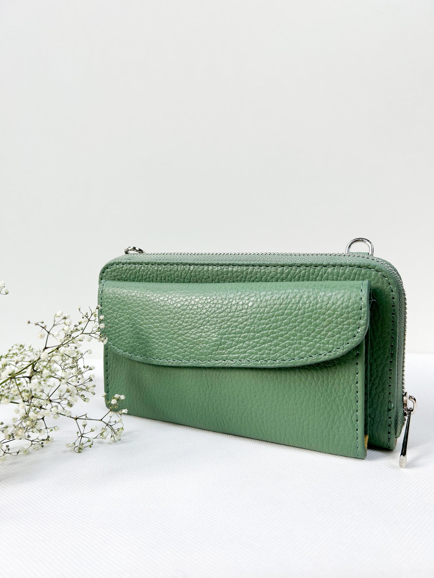 Geldbörse mit Handyfach (Leder) - Mint