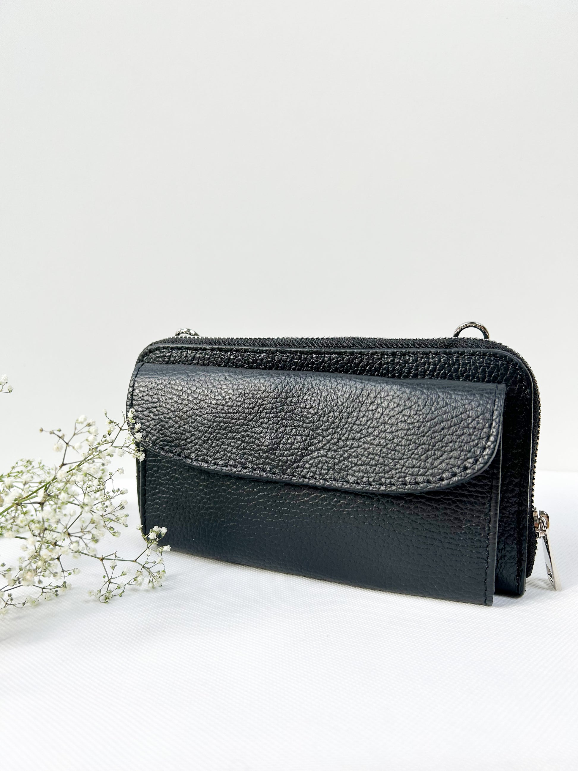 Geldbörse mit Handyfach (Leder) - Schwarz