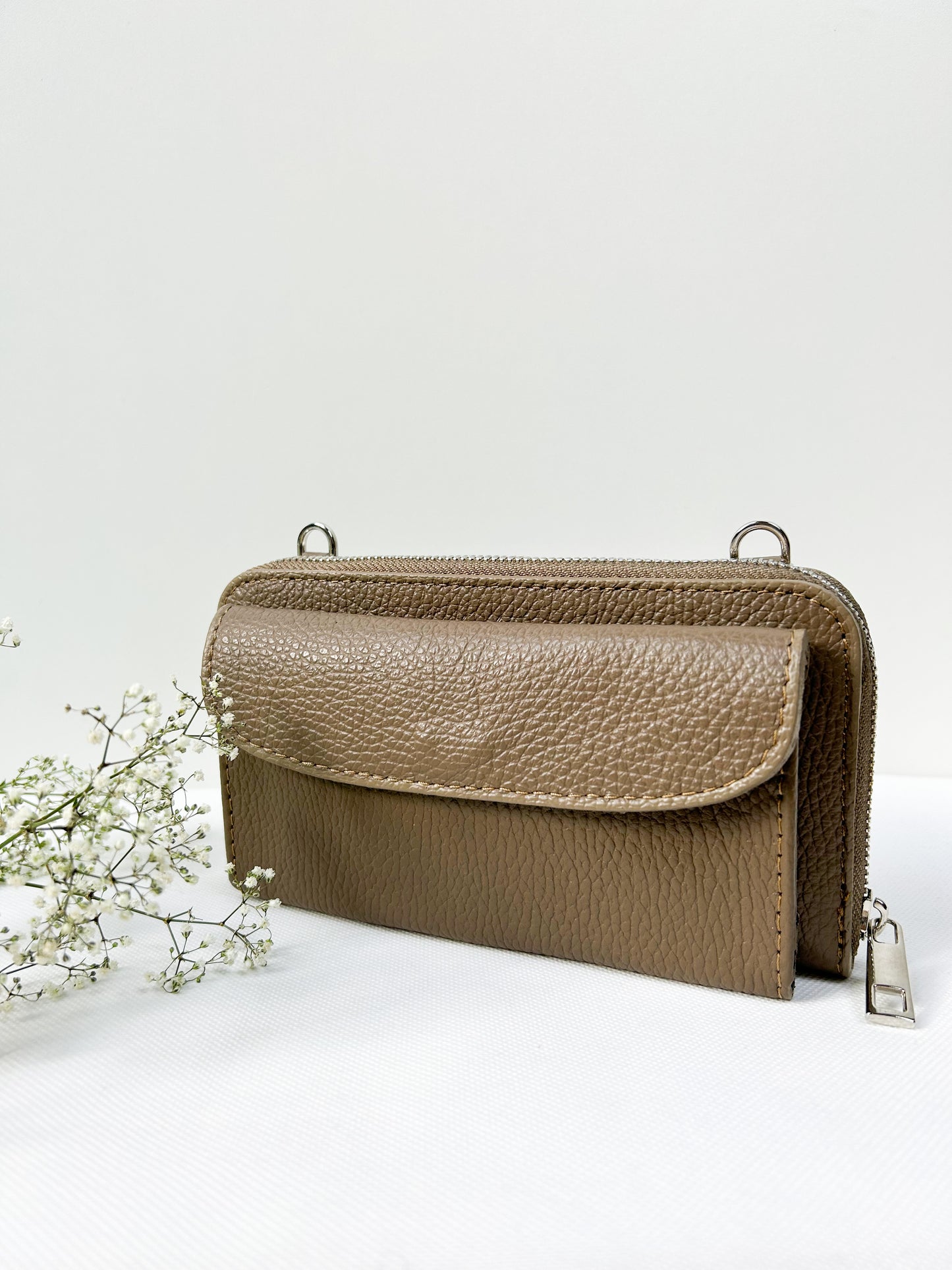 Geldbörse mit Handyfach (Leder) - Dunkelbeige