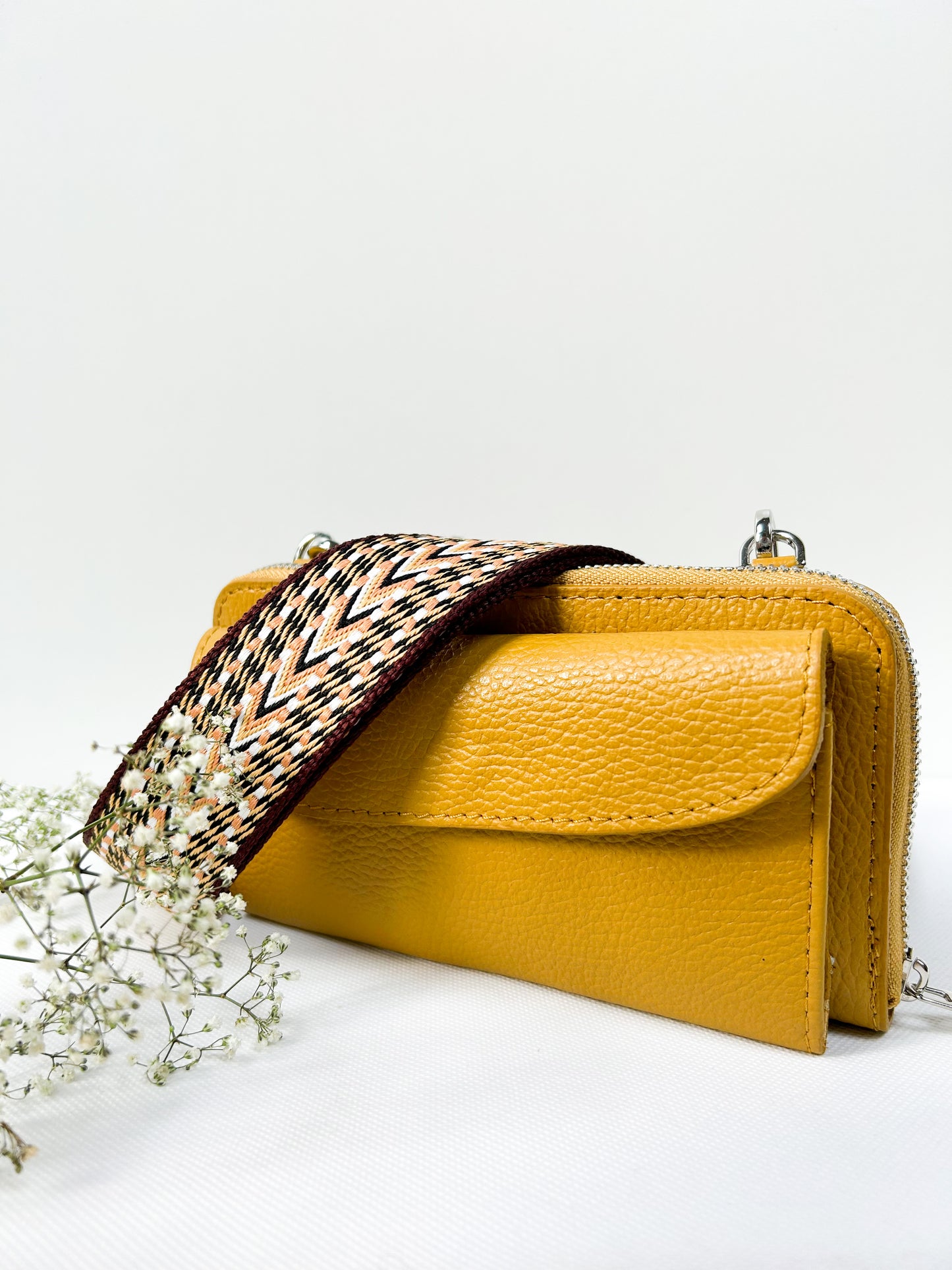 Geldbörse mit Handyfach (Leder) - Gelb