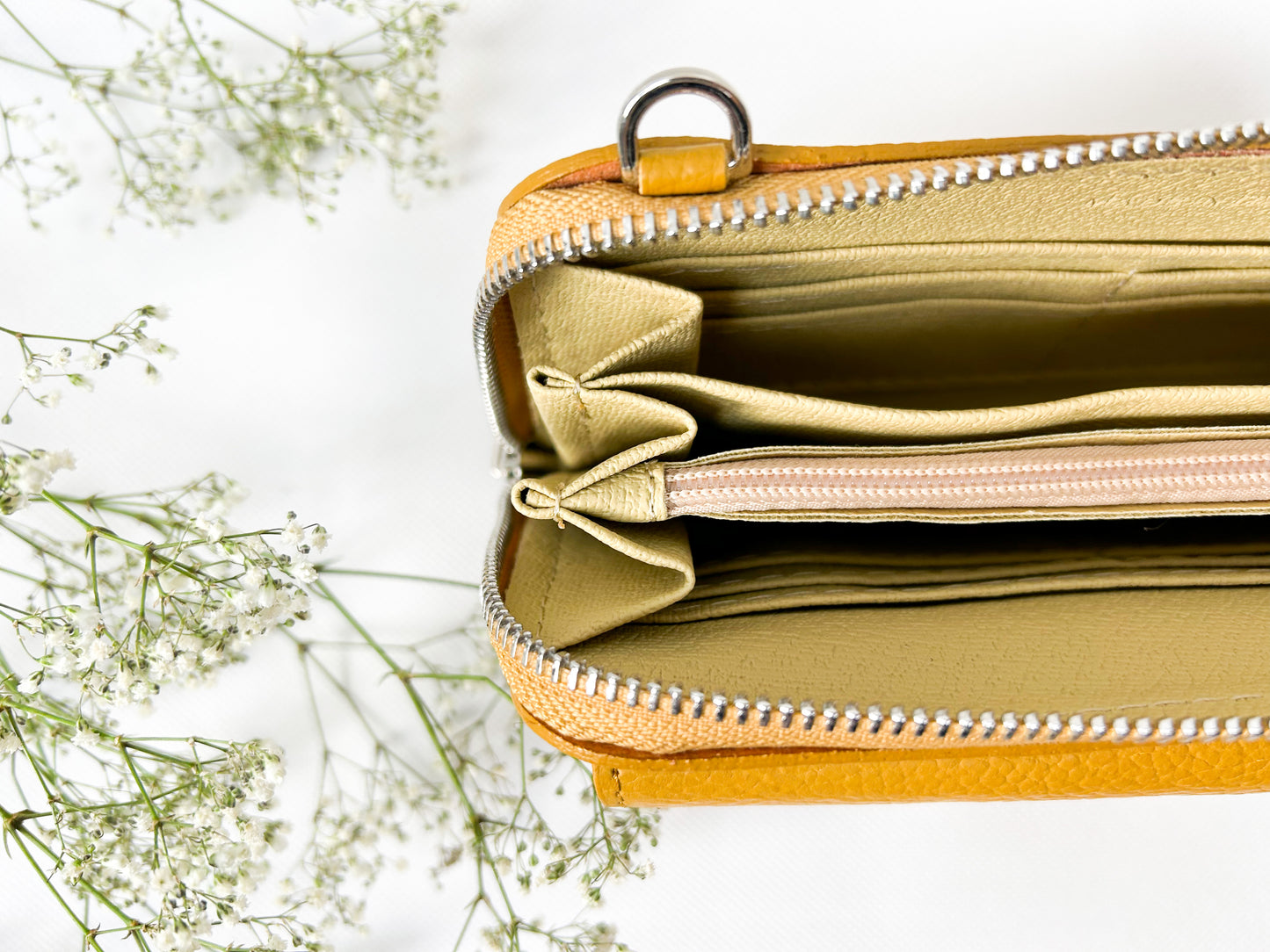 Geldbörse mit Handyfach (Leder) - Gelb