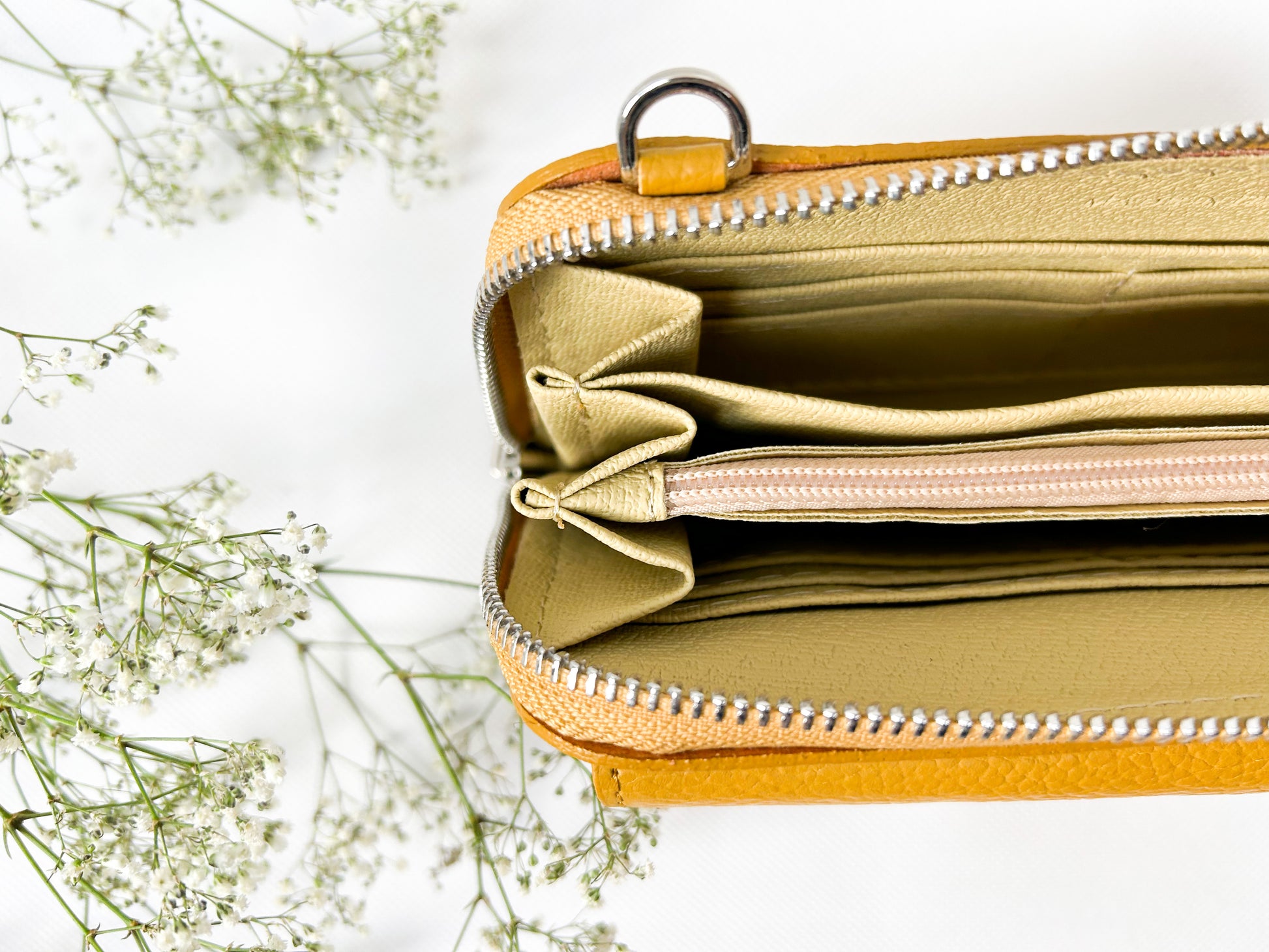 Geldbörse mit Handyfach (Leder) - Gelb