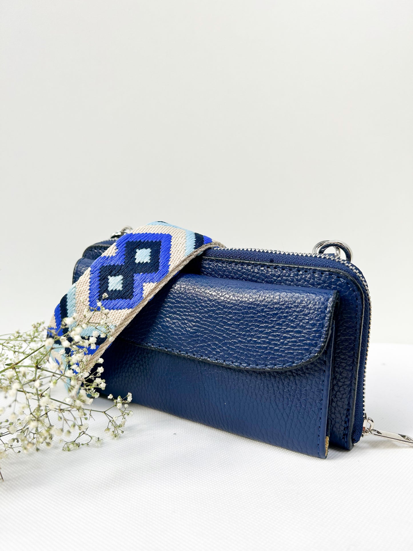 Geldbörse mit Handyfach (Leder) - Blau