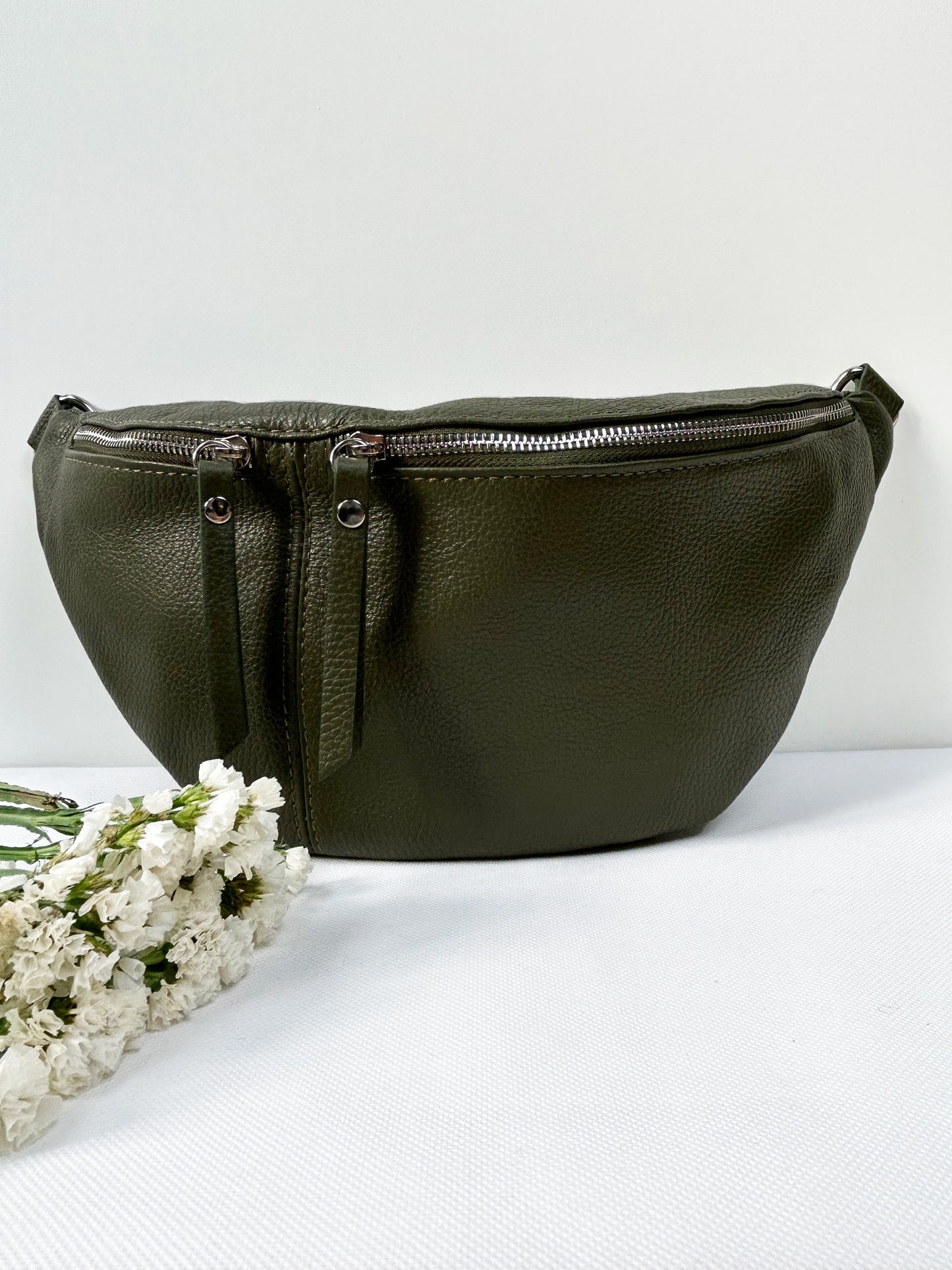 XL Crossbody Bauchtasche (Leder) - Olivgrün