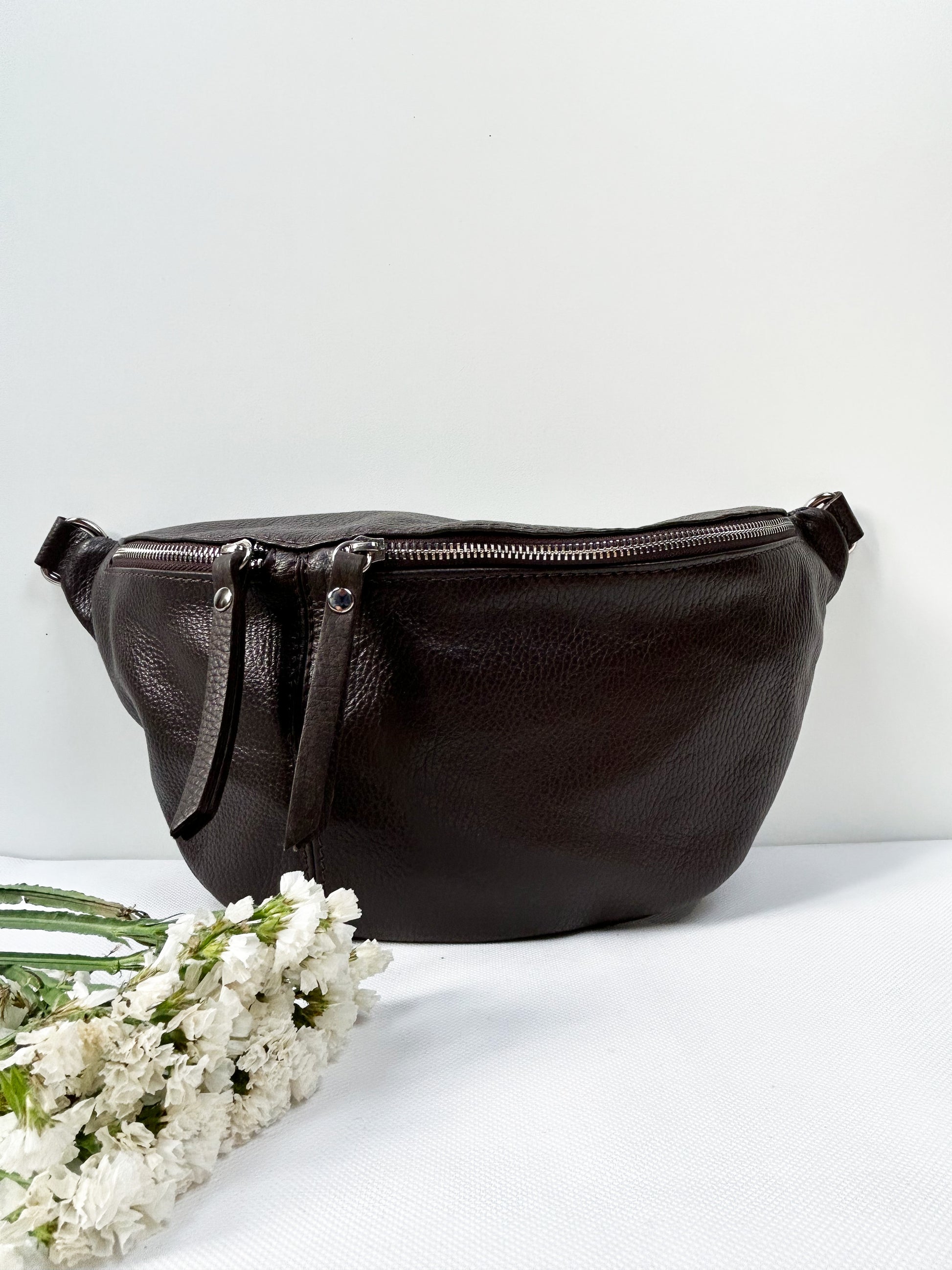 XL Crossbody Bauchtasche (Leder) - Dunkelbraun