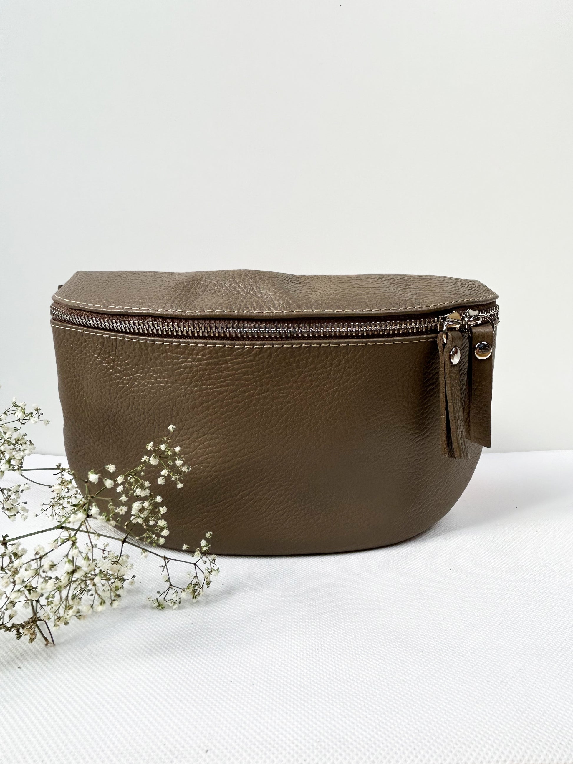 Crossbody Bauchtasche (Leder) - Dunkelbeige