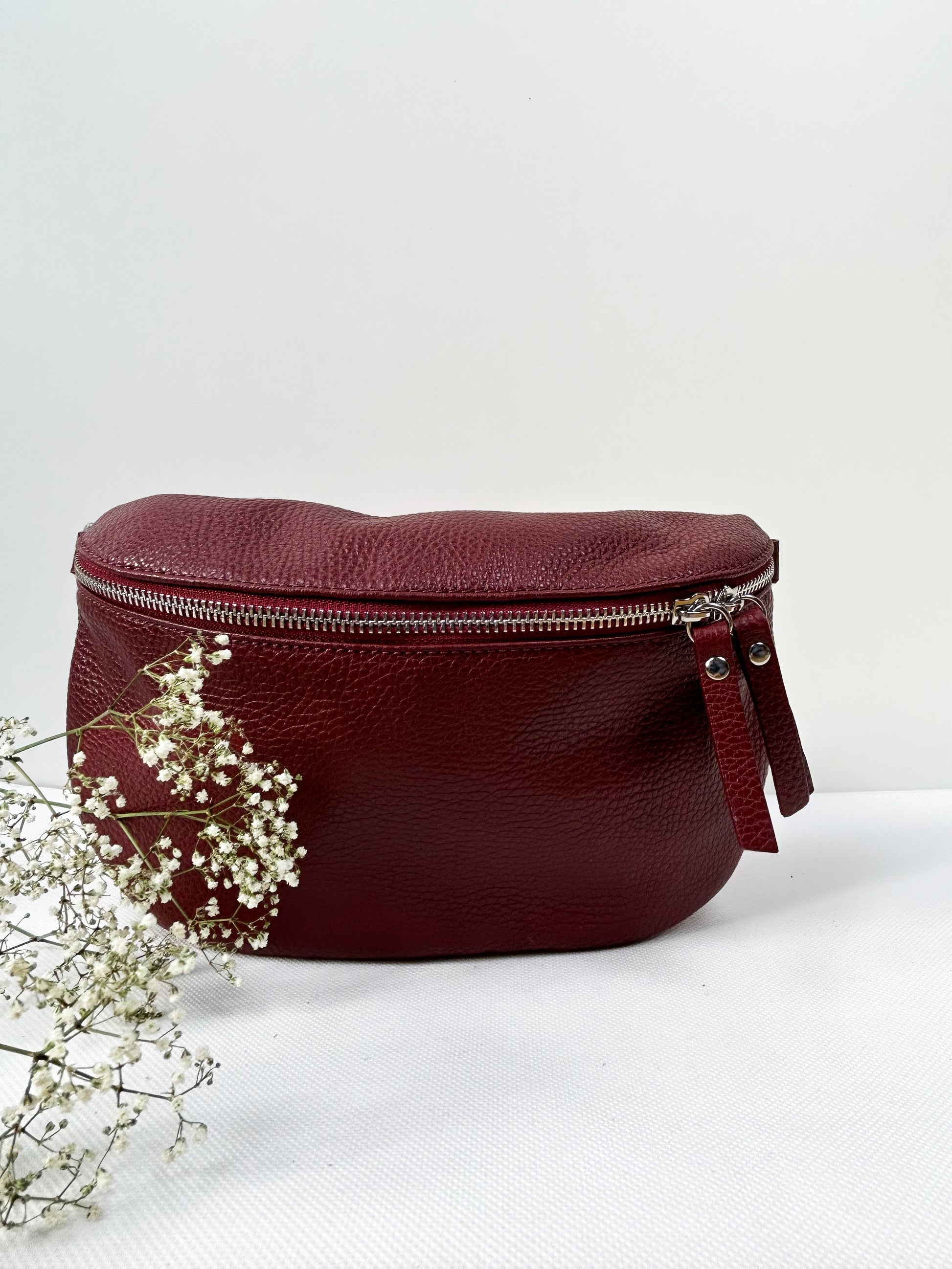 Crossbody Bauchtasche (Leder) - Dunkelrot