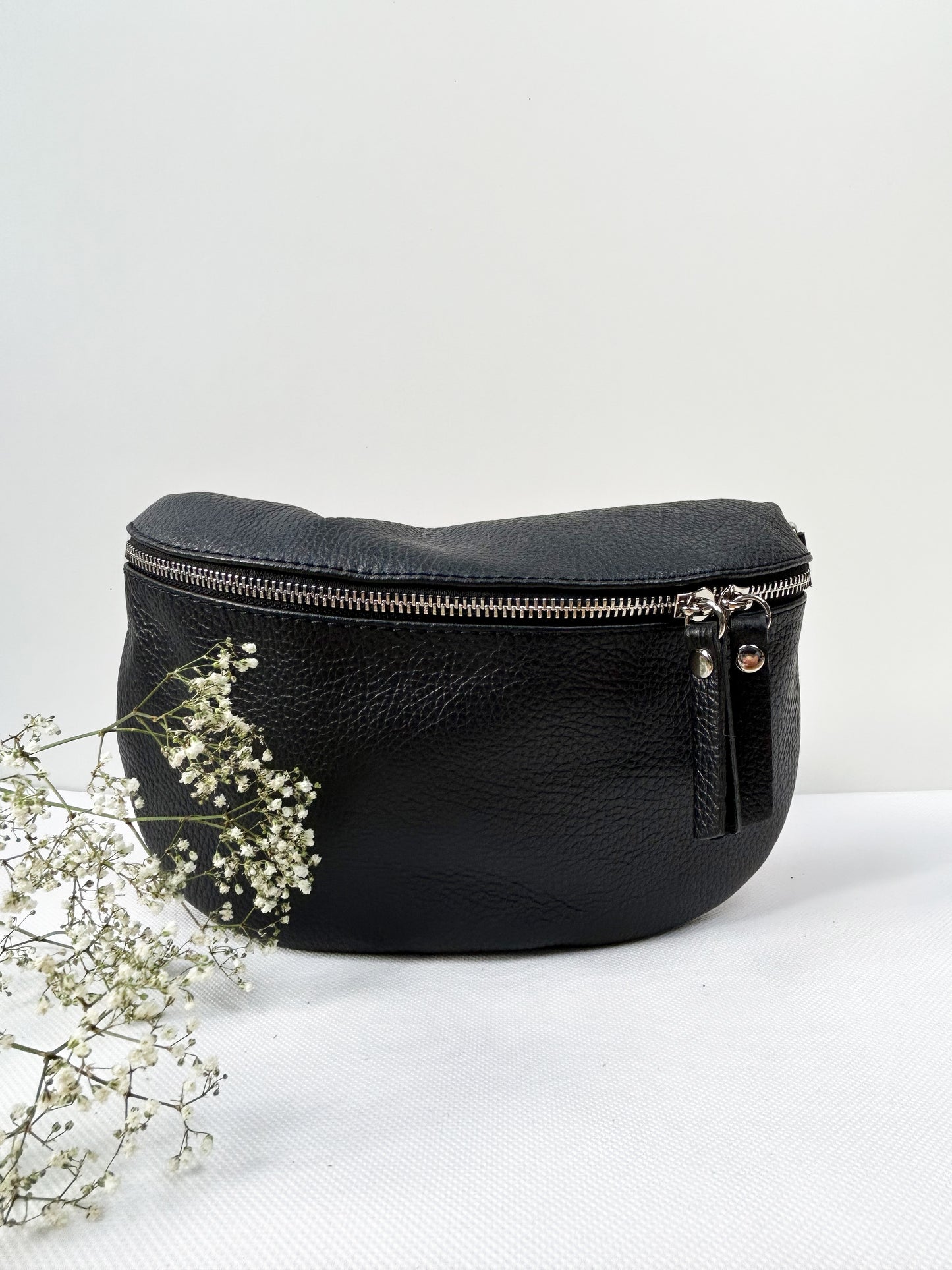 Crossbody Bauchtasche (Leder) - Schwarz