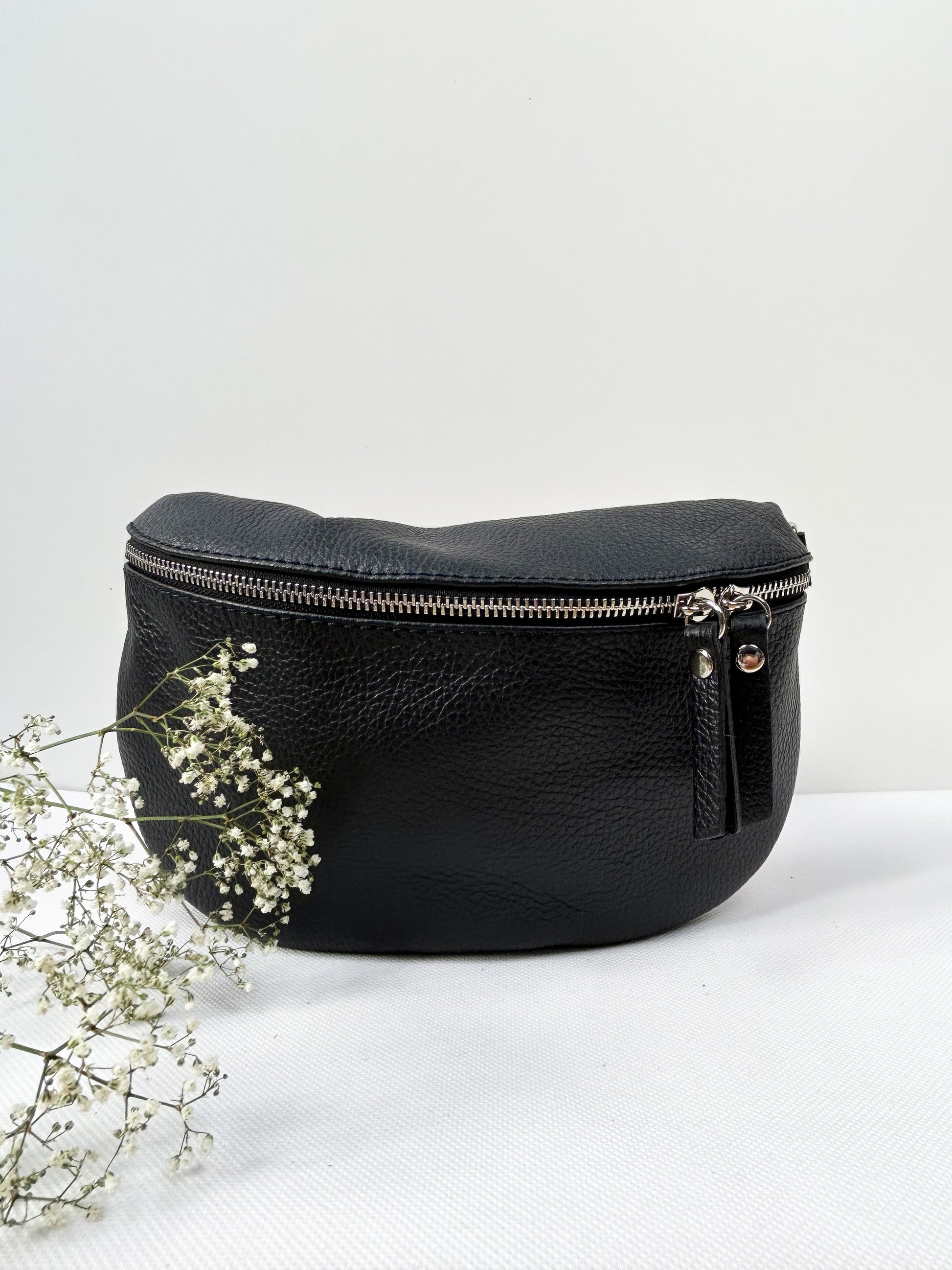 Crossbody Bauchtasche (Leder) - Schwarz